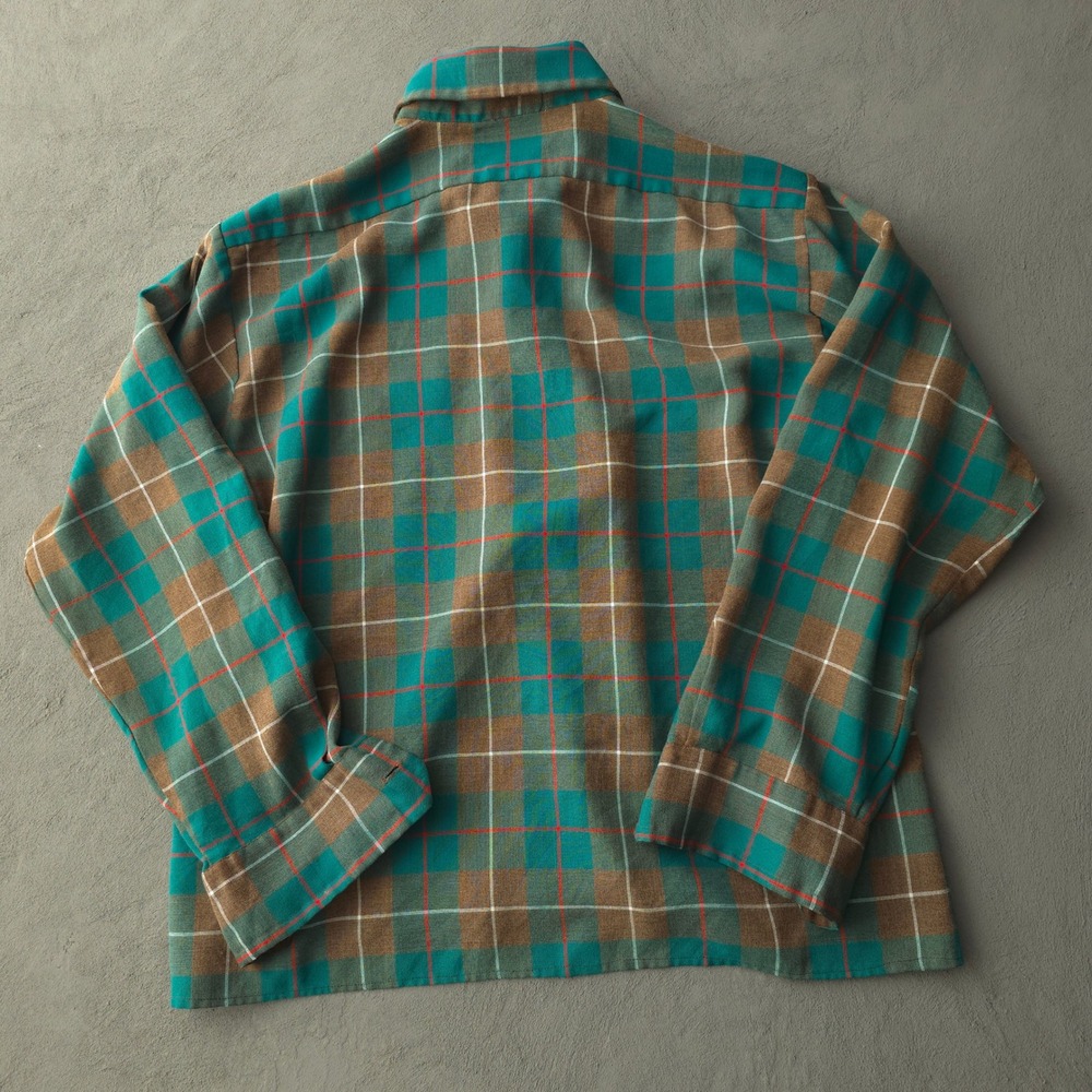 Vintage 70s Albert Butwick Green Plaid Flannel Shirt XL Long Sleeve - Picture 3 of 11